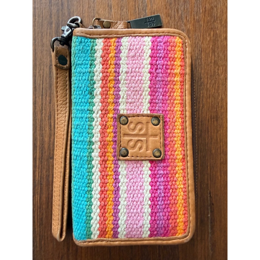 STS Ranchwear Serape Wristlet Wallet Multicolor Woven Leather Tan Trim